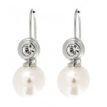 Earrings with pearls and crystals covered with rhodium Dansk Smykkekunst