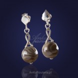 Small, modest silver earrings made of striped flint