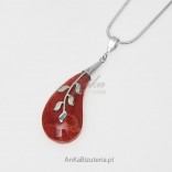 Silver pendant with coral "Bay leaf"