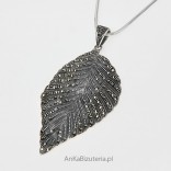 Silver pendant with marcasites - Silver leaf from the "Walk in the woods" collection