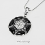 Original silver pendant with onyx and marcasites