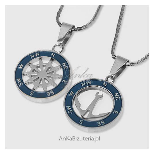 Biżuteria dla par - Kompas i Kotwica - srebro i stal szlachetna
