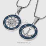 Jewelry for couples - Compass and Anchor - silver and stainless steel