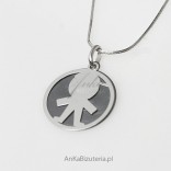 Baby boy - silver oxidized pendant - gift for mother.