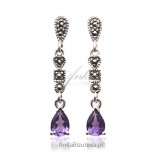 Lily - delicate silver earrings with marcasites and amethyst