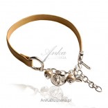 Mia - Leather bracelet with elements of ceramics - in warm shades of beige
