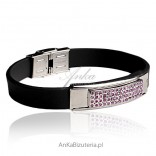 Bracelet made of high-grade steel, mantle and light pink crystals embedded using the MICRO PAVE method