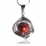 Catherine - silver pendant oxidized with coral