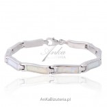 Silver bracelet rhodium with white opal - UNIQUE