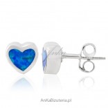 Silver rhodium plated earrings with blue opal - hearts.