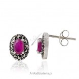 Silver earrings with marcasites and rubies