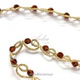 Golden necklace with crystals Swarovski mocca with tatting