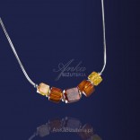 Silver necklace with colorful amber. Cubes