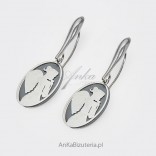 Aniołica with a rose flower - silver earrings on a background of oxidized silver