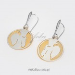Angel woman - silver earrings on a silver background covered with 14 k gold, earrings.