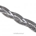 Srebrny naszyjnik zapleciony warkocz -srebro rodowane, oksydowane i diamentowane 45 cm