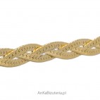 Srebrno-złoty łańcuszek, zapleciony warkocz -srebro rodowane  z 14k złotem i diamentowane 45 cm