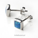 Silver earrings rhodium plated with blue opal