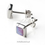 Silver rhodium plated earrings with pink opal - squares.