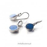 Silver set with blue opal - rhodium-plated silver