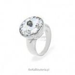 Impressive silver ring with Swarovski Rivoli Bead-Crystal - white