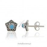 Silver earrings with marcasites and turquoise - earrings for studs