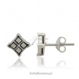 Silver earrings with marcasite nails - small squares