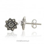 Delicate flowers marcasite - earrings silver screws