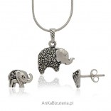 Silver set with marcasites - elephants - perfect for a gift