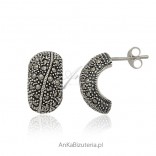 Grace - crescent silver earrings with marcasites.