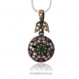 Victorian Collection - Pendant with precious stones in silver, gold-plated.