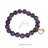 Bracelet with amethyst and hanging gold heart