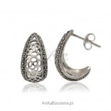 Silver earrings with open-work marcasites - crescents.