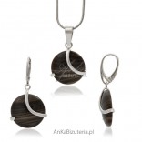 Silver set with striped flint - unique silver jewelry