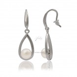 Silver earrings rhodium plated with white pearl - classic jewelry