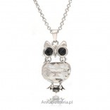 Owl necklace with Swarovski crystals, covered with silver
