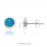 Silver rhodium plated earrings with blue opal