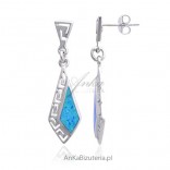 Silver earrings with blue opal. Silver rhodium plated earrings. "Greek women"