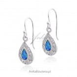 Silver opal blue earrings. Sterling silver. Greek women.