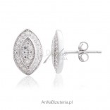 Silver earrings with zircons embedded like Microseting brilliants
