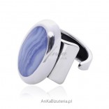 Silver ring with blue striped agate