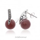 Silver earrings with carnelian and marcasites