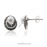 Silver earrings. Earrings with pearls and marcasites