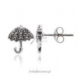Earrings with silver screws - umbrellas with marcasites