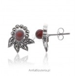 Silver earrings with marcasites and carnelian