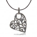 Fashionable jewelry - silver pendants - Silver heart with marcasites
